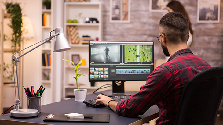 a man using computer